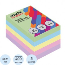 Блок бумажный с липким слоем  38х51 мм, Attache Economy, 5 цветов (400л) (стикер)