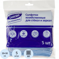 Салфетки для стекол и зеркал Luscan Professional микрофибра 30х30 см,синие (5 штук в уп)